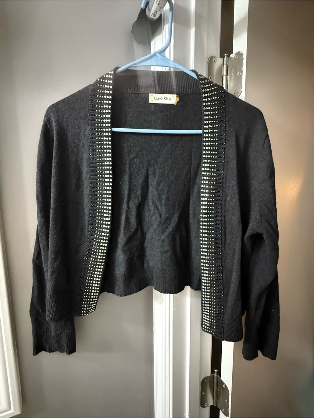 Calvin Klein Charcoal Black Open Cardigan with Stud Detail